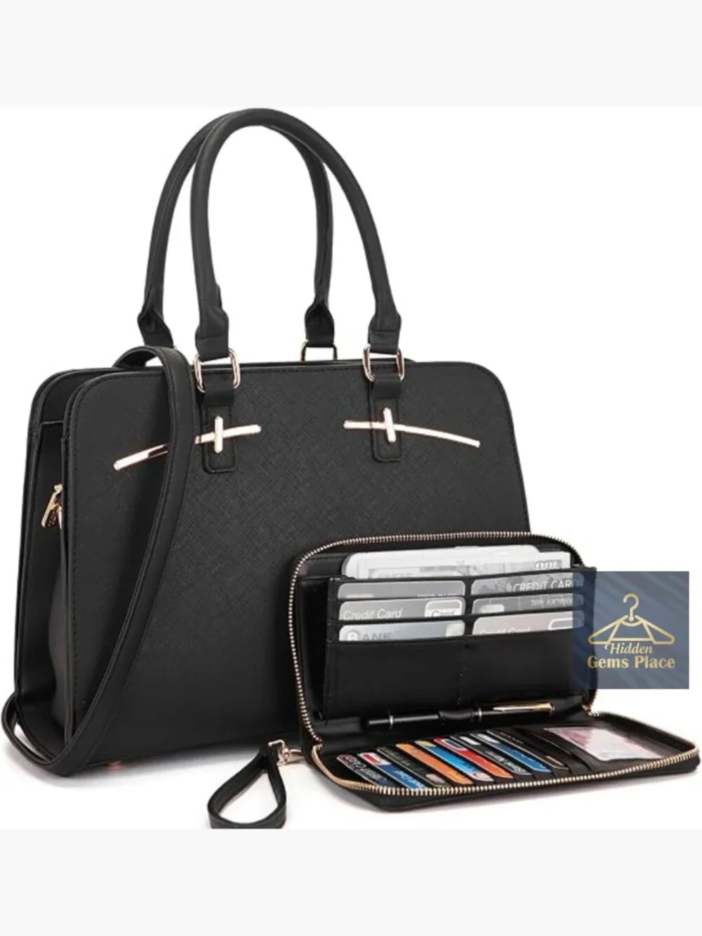 PU Leather Tote Satchel Set with 3 Compartments & RFID Wallet, Crossbody